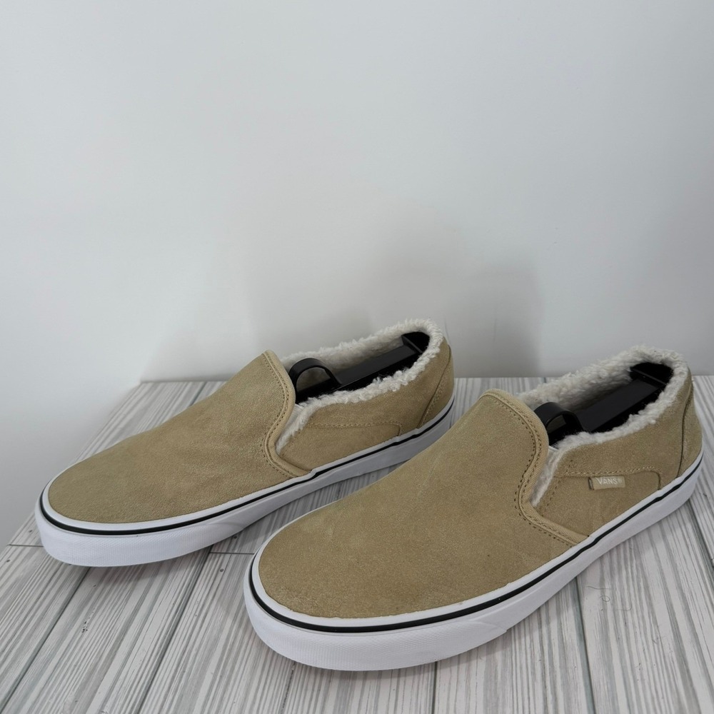 Vans Classic Slip-On Tan Suede‎ Sherpa Lined Sneakers Womens Size 9.5 - Picture 4 of 10